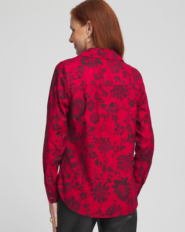 No Iron Red & Black Floral Shirt - image 3